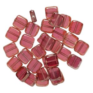 Bead, lampworked glass, translucent fuchsia luster, 12mm flat square. Sold per 2-ounce pkg, approximately 30 beads.