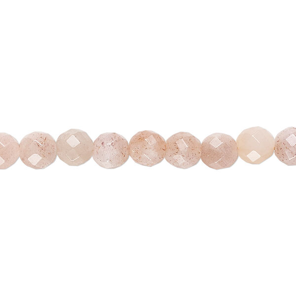 Bead, pink flake moonstone (natural), 6mm faceted round, B grade, Mohs hardness 6 to 6-1/2. Sold per 8-inch strand, approximately 30 beads. image number 0