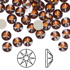 Flat back 144pk smoked amber foil back, Crystal Passions® 6.32-6.5mm rose round SS30 2088