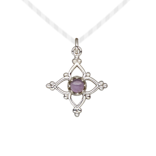Amethyst / sterling silver 1pkg1, open beaded diamond drop natural antiqued 17x17mm image number 0