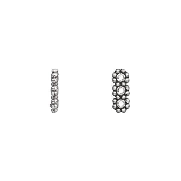 Spacer bar, antique silver-plated "pewter" (zinc-based alloy), 10x4mm 3-strand double-sided rectangle. Sold per pkg of 100. image number 0