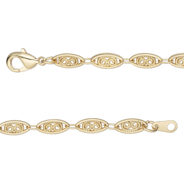 Chain, gold-finished "pewter" (zinc-based alloy), 4mm filigree, 36 inches. Sold individually. image number 0