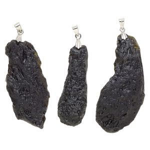 Tektite / steel 1pkg1, freeform nugget pendant 30x16mm-57x27mm