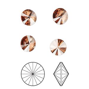 Chaton 8pk light rose golden shadow foil back, Crystal Passions® 8.16-8.41mm rivoli SS39 1122