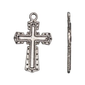 Drop, antique silver-plated "pewter" (zinc-based alloy), 27x20mm single-sided cross. Sold per pkg of 10.