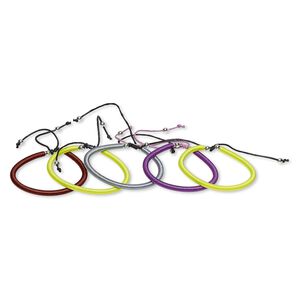 Bracelet mix, cotton / nylon / silver-coated plastic, mixed colors, 4mm wide, adjustable from 6-1/2 to 9 inches with slide knot closure. Sold per pkg of 5.