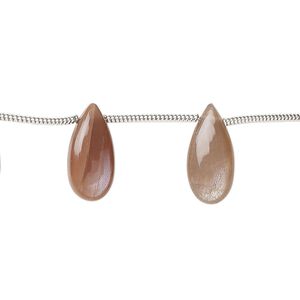 Coffee moonstone 1pkg12, hand-cut side-drilled puffed teardrop bead natural 15x7mm