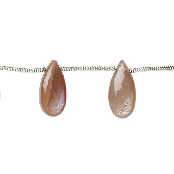 Coffee moonstone 1pkg12, hand-cut side-drilled puffed teardrop bead natural 15x7mm image number 0