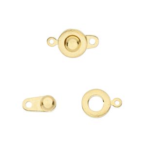 Clasp button 1pkg10 gold-plated, 9mm, brass 1-strand
