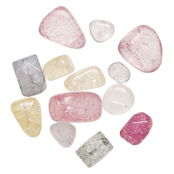 Bead mix, crackle glass, translucent mixed colors, large to gigantic chip. Sold per 8-ounce pkg. image number 0