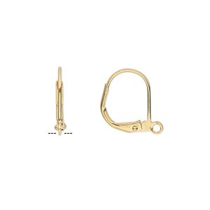 Ear wire leverback 1pkg10 gold-plated, 14mm / open loop, brass 5 pair