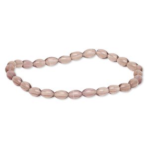 Bracelet, stretch, glass, light purple, 6x4mm-7x5mm oval, 6 inches. Sold individually.