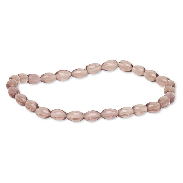 Bracelet, stretch, glass, light purple, 6x4mm-7x5mm oval, 6 inches. Sold individually. image number 0