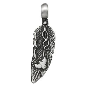Pendant, "pewter" (zinc-based alloy), 56x16mm feather with eagle. Sold individually.