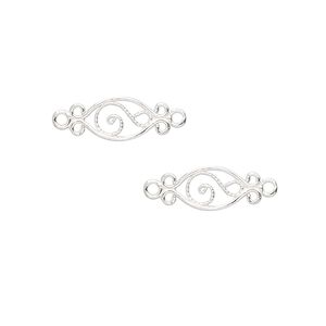 Link, sterling silver, 19x6mm double-sided fancy oval. Sold per pkg of 2.