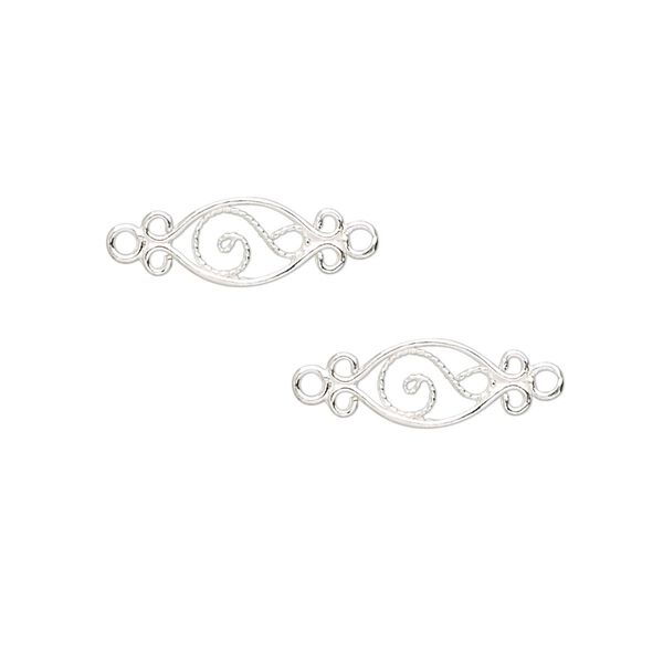 Link, sterling silver, 19x6mm double-sided fancy oval. Sold per pkg of 2. image number 0