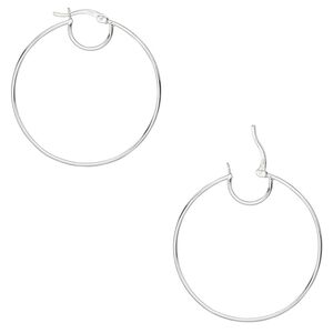Hoop, sterling silver, 40mm round with closed loop, 19 gauge. Sold per pair.