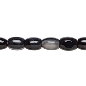 Black agate 1pkg1, barrel bead 15 inch 8x6mm-9x7mm