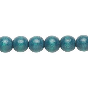 Bead 1pkg1, Taiwanese cheesewood (dyed / waxed), teal, 7-8mm round, 15-1/2 to 16 inches.