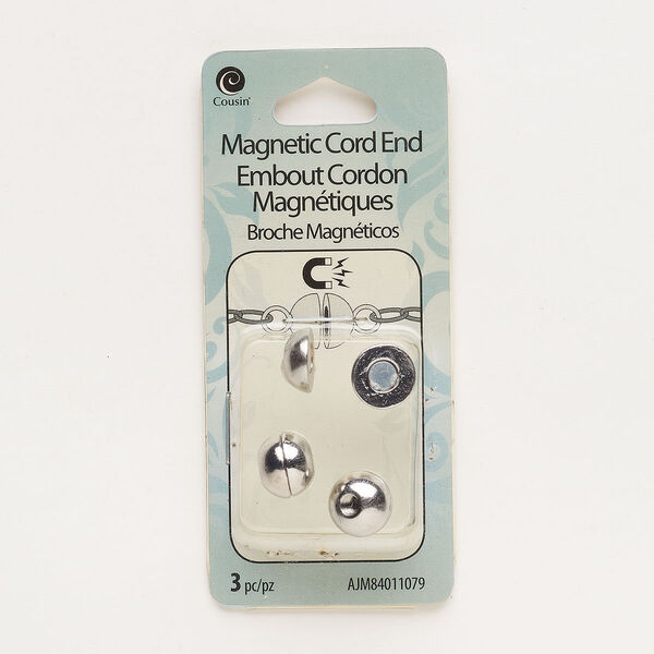 Clasp, magnetic, steel, pkg/3, silver finish, 11x9mm round with glue-in holes. image number 0