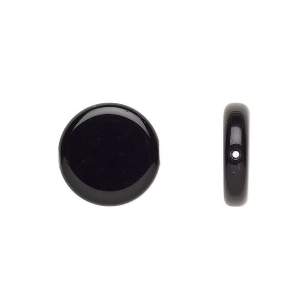 Bead, Czech pressed glass, jet, 14.5mm flat round. Sold per 15-1/2" to 16" strand, approximately 25 beads. image number 0