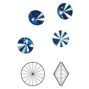 Chaton 8pk sapphire shimmer foil back, Crystal Passions® 8.16-8.41mm rivoli SS39 1122