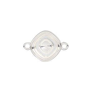 Link, Almost Instant Jewelry®, silver-finished "pewter" (zinc-based alloy), 15mm diamond with 12mm cushion setting. Sold per pkg of 2.