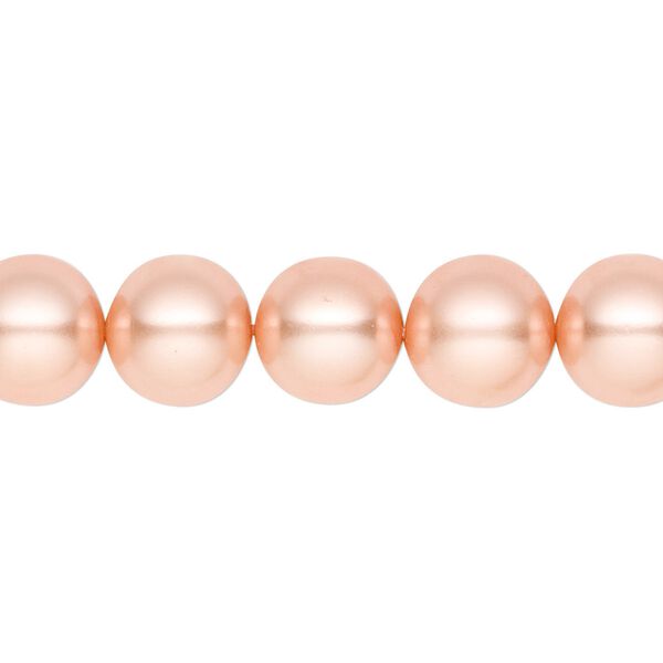 Bead, crystal pearl, peach, 10mm round. Sold per pkg of (2) 15-1/2" to 16" strands, approximately 80 beads. image number 0