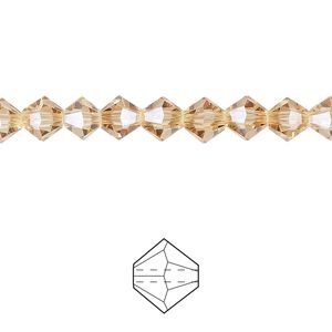 Bead 144pk translucent crystal golden shadow, Celestial Crystal® 6mm bicone