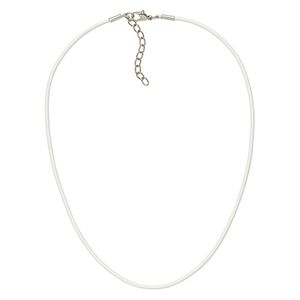 Necklace cord, leather and imitation rhodium-plated brass and steel, white, 2mm round, 16 inches with 2-inch extender chain and lobster claw clasp. Sold per pkg of 6.