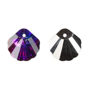 Drop, glass, opaque clear purple passion,16mm shell. Sold per pkg of 6.