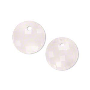 Rose quartz 1pkg2, hand-cut faceted puffed flat round drop natural 16mm