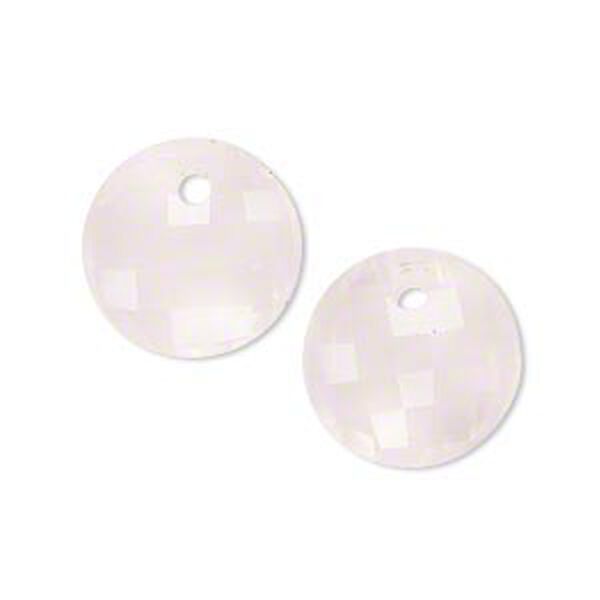 Rose quartz 1pkg2, hand-cut faceted puffed flat round drop natural 16mm image number 0