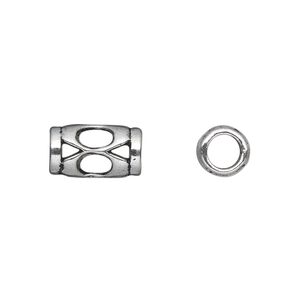 Bead, antique silver-plated "pewter" (zinc-based alloy), 13x7mm tube with oval cutouts. Sold per pkg of 20.