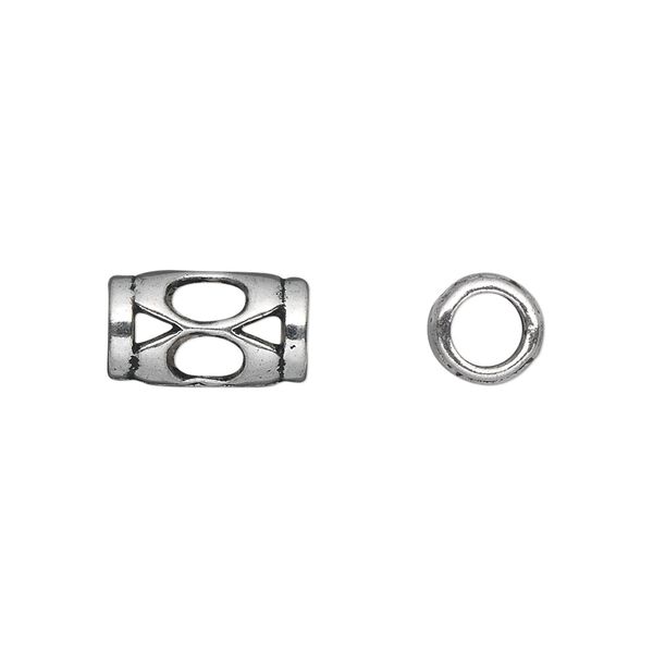 Bead, antique silver-plated "pewter" (zinc-based alloy), 13x7mm tube with oval cutouts. Sold per pkg of 20. image number 0