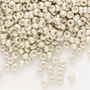 Seed bead, Preciosa Ornela Czech glass, pkg/50g, #8 rocaille, opaque matte metallic terra dyed silver clear, (18503).