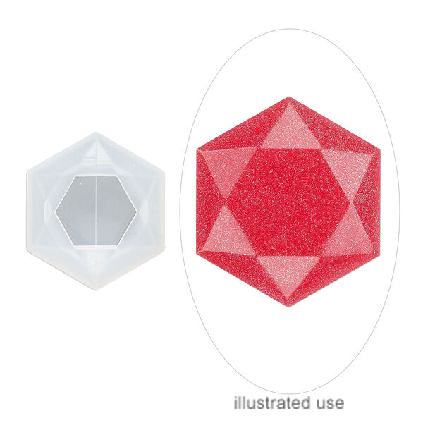 Mold, silicone, white, 34 x 30 x 12mm undrilled hexagonal prism. Sold individually. image number 0