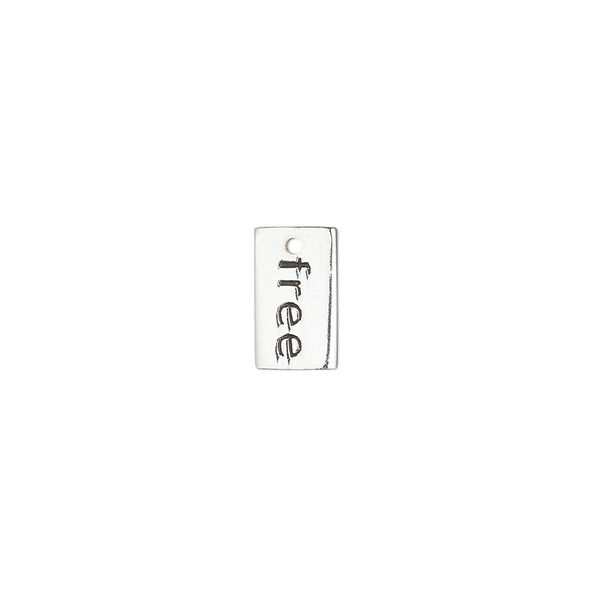 Drop, sterling silver and enamel, black, 10.5x6mm single-sided rectangle with "free." Sold individually. image number 0