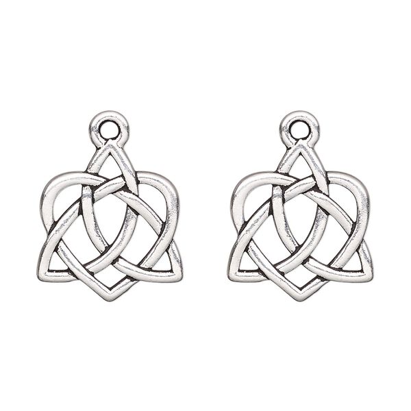 Charm, TierraCast®, antique silver-plated "pewter" (tin-based alloy), 17x16mm double-sided Celtic heart with cutout design. Sold per pkg of 2. image number 0