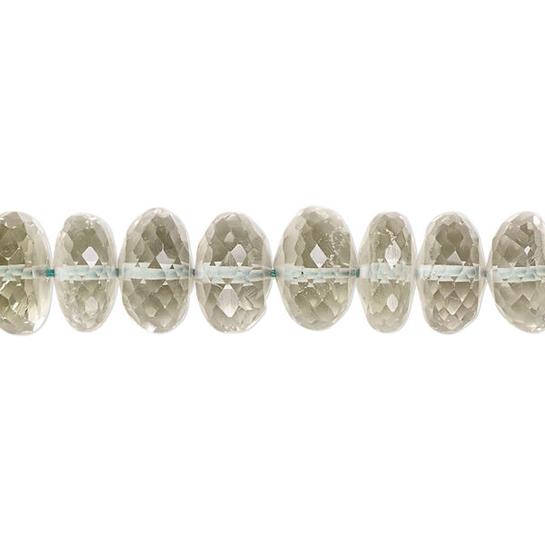 Bead, green quartz (heated), 8x4mm-10x6mm hand-cut faceted rondelle with 0.4-1.4mm hole, B+ grade, Mohs hardness 7. Sold per 9-inch strand. image number 0
