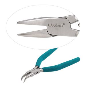 Pliers, Wubbers®, curved chain-nose, stainless steel and rubber, turquoise green, 6.5 inches.
