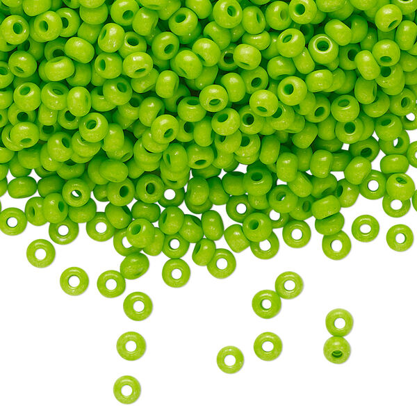Seed bead, Preciosa Ornela Czech glass, pkg/500g, #8 rocaille, opaque terra intensive dyed lime green chalkwhite, (16A54). image number 0