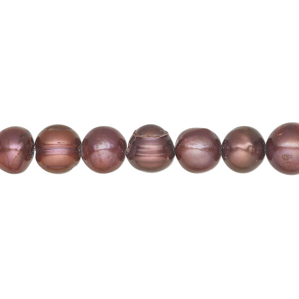 Freshwater 1pkg1, semi-round pearl, 15.5-16 inch dark cerise 6-8mm cultured image number 0