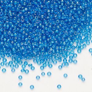 Seed bead, Preciosa Ornela Czech glass, pkg/50g, #11 rocaille, translucent rainbow sea blue, (61150).