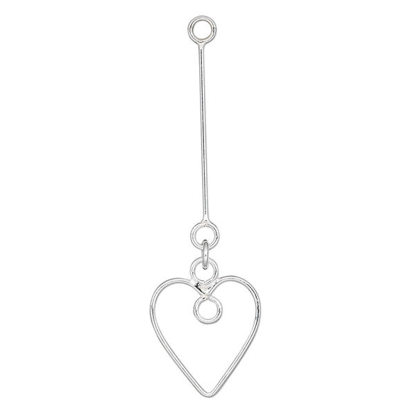 Focal, sterling silver, 40x14mm heart with loop. Sold per pkg of 2. image number 0