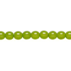 Bead, Czech dipped décor glass druk, lime green, 6mm round. Sold per 15-1/2" to 16" strand.