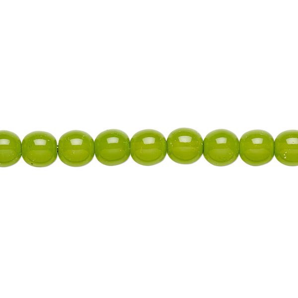Bead, Czech dipped décor glass druk, lime green, 6mm round. Sold per 15-1/2" to 16" strand. image number 0