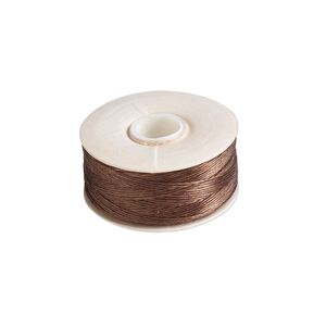 Thread, Nymo®, nylon, brown, size D. Sold per 64-yard bobbin.