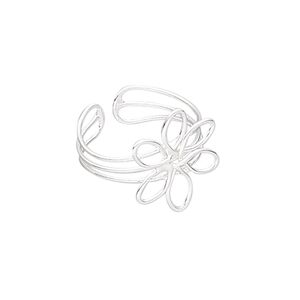 Ring, silver-plated brass, 17mm wide with 17x15mm flower, adjustable. Sold individually.