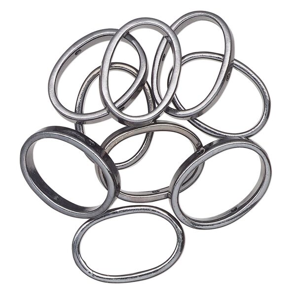 Bead frame, gunmetal-finished "pewter" (zinc-based alloy), 19x14mm oval. Sold per pkg of 10. image number 0